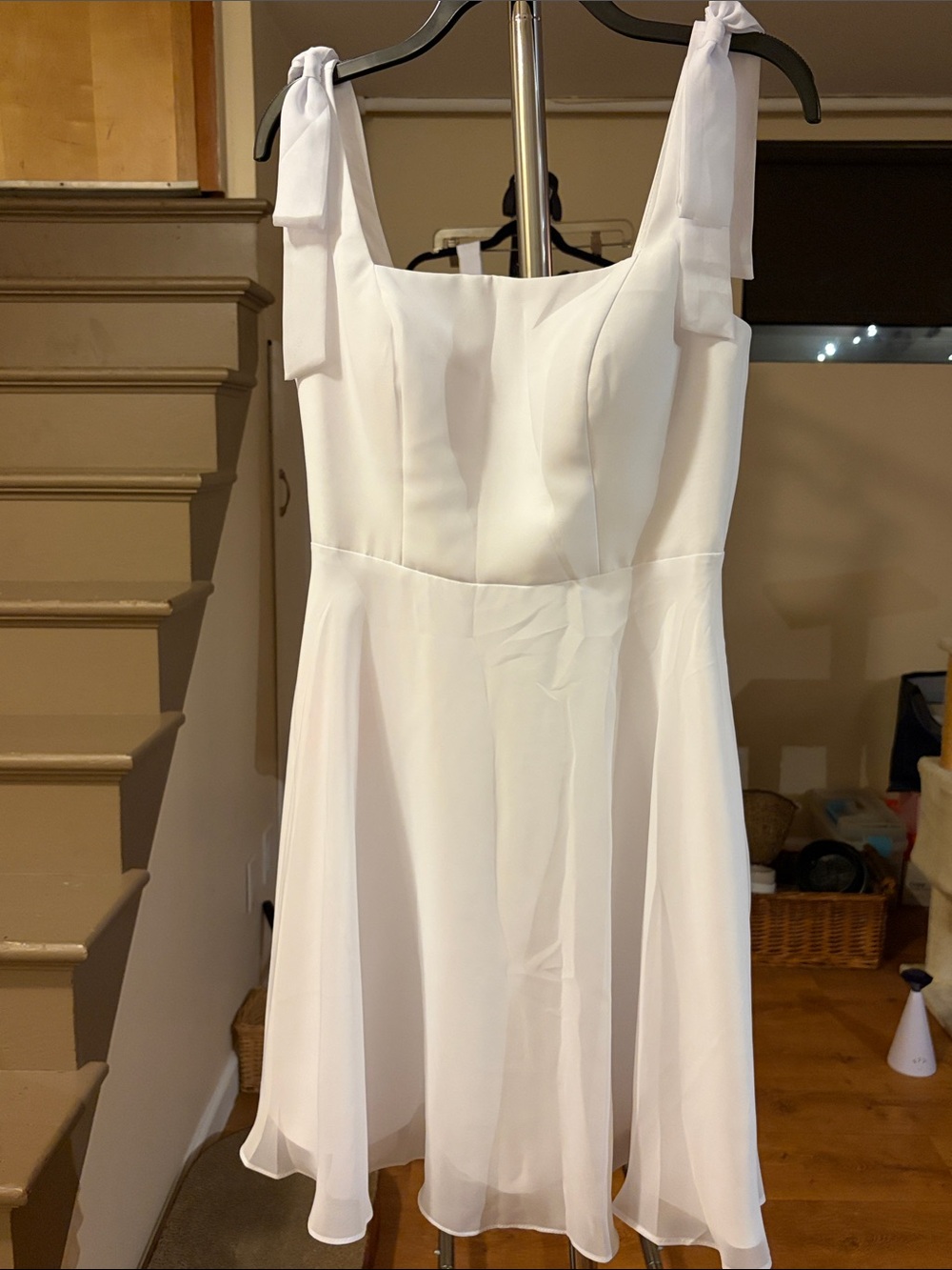 JJs House White Tie-Shoulder Mini A-Line Dress